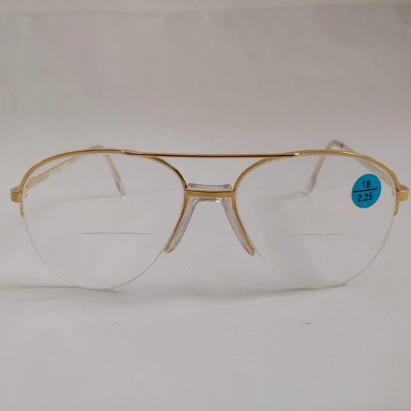 (NWT) Vintage 90's Aviator Metal Bi-Focal Reading Glasses (S. Gold) - Picture 1 of 4